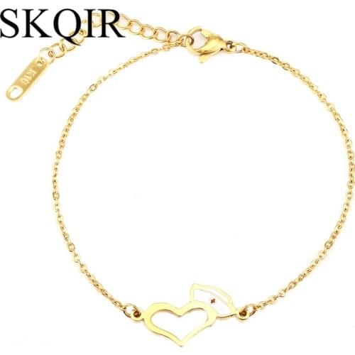 SKQIR Medical Charm Jewelry Gold Color Love Heart Bracelets For Women Nurse Doctor Stainless Steel Bracelet Pulseira Feminina