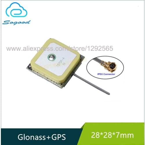 Internal GPS+Glonass dual frequency ceramics active combo antenna 28*28*7mm 28dbi gain IPEX/U.FL connector RF1.13 10cm cable