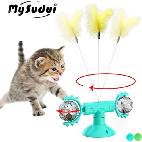 Rotating Toy Cat Feather Rolling Ball With Catnip Teasing Interactive Scratching Toys Training Improve Iq Cats Products For Pets