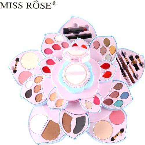 2021 Rotatable Flower Eyeshadow Blush Palette Cosmetic Lip Face Makeup Case with Mirror Glitter Eye Shadow Palette Maquillage