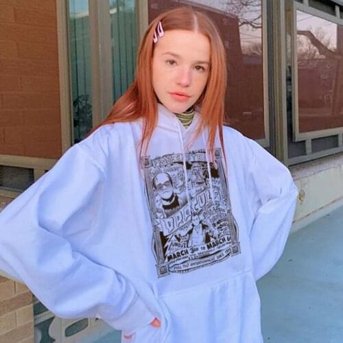 Vintage Grunge Graphic Aesthetic Women Hoodie Tops Punk Harajuku Y2K Goth Streetwear 90s Print Loose Clothes Pullover Sweatshirt