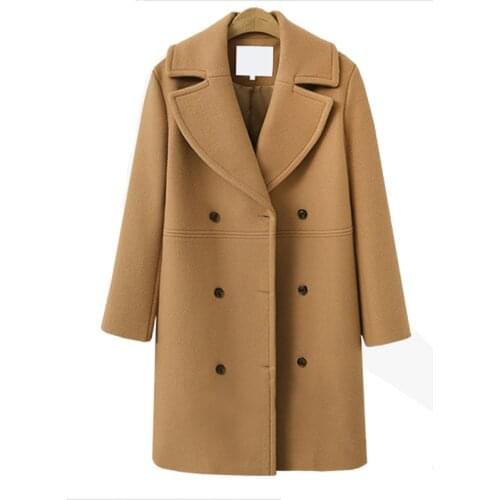 Autumn Winter Women Wool Coat Long Sleeve Double Breasted Fashion Turn Down Elegant Female Blends Causal Loose Outwear
