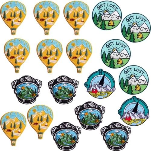 10Pcs/Set Wilderness Embroidered Patches For Clothing Mountain Camping Stripes Patch Iron On Patches On Clothes Applique Sticker
