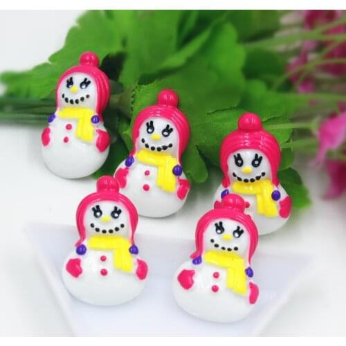 10pcs/lot flat back resin Christmas snowman in red hat for kids DIY resin cabochons accessories