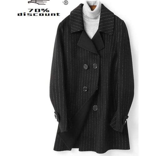 2020 New Wool Coat Men Double Breasted Long Wool Jacket Striped Korean Mens Coats Abrigo Hombre D-04-2959A-2 KJ3024