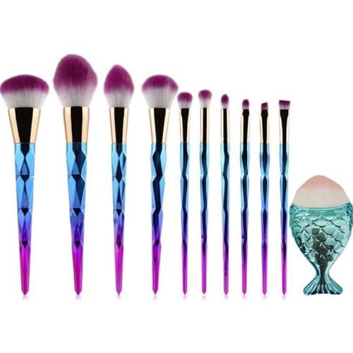 7/10/11Pcs Diamond Two Type Makeup Brushes Set Mermaid Shaped Foundation Powder Cosmetics Brush Rainbow Eyeshadow Brush Kit dfdf