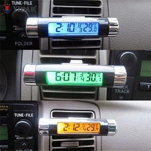 2 In1 Car Clock Thermometer LCD Digital Blue Car Backlight Automotive Thermometer Clock Calendar With Clip