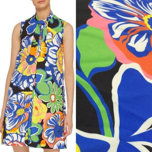 Spring Summer High-end Splicing Hand-painted Floral Dress Fabric Printing Processing Polyester Chemical Fiber Cloth Material