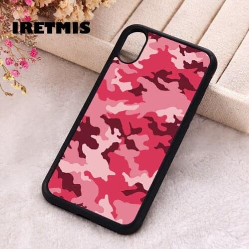 Iretmis 5 5S SE 2020 phone cover cases for iphone 6 6S 7 8 Plus X Xs Max XR 12 MINI Pro Soft Silicone TPU Pink Camouflage