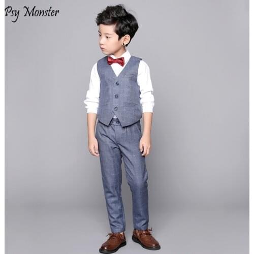 Children Formal Vest Suit Sets Spring Autumn Kids Students Performance Party School Uniform Costume Boys Vest Pants Clothes Set