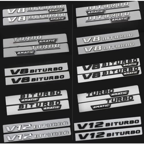 Letter Emblem for Mercedes Benz AMG V12BITURBO V8 BITURBO 4MATIC+ TURBO 4MATIC Car Styling Fender Logo Sticker Chrome Black Red