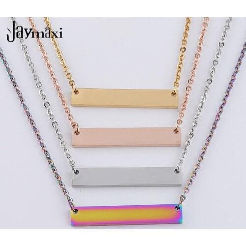 Jaymaxi Stainless Steel Bar Necklace 35*6mm DIY Engrave Name Necklace 16/18/20inch Chain Geometric Jewelry 10Piece/lot