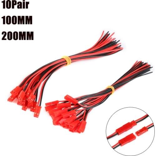 10Pairs 100/200mm 2 Pin Connector JST Plug Cable Male/Female 22AWG For RC BEC Battery Helicopter DIY FPV Drone Quadcopter