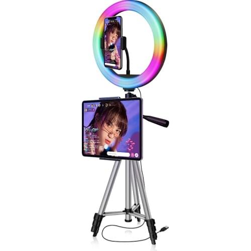 RGB Ring Light For Makeup Photography Lamp With Tripod Stand Phone Holder Voice Control Music Sync Color Changing Selfie Light