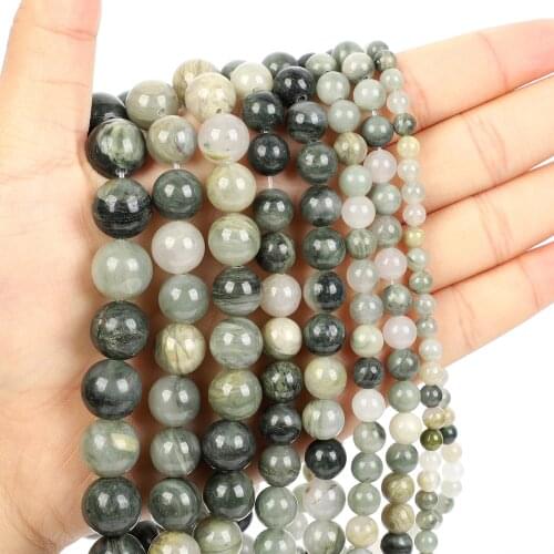 Natural Stone Green Grass Hat Stone Charm Round Loose Beads for Jewelry Making Needlework DIY Bracelet Strand 4-12 MM