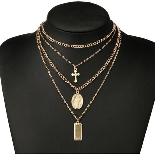 Multi Layered Necklace Women Cross Punk Style Necklace Gold Color Tag Necklace Girl Party Wear Gift Jewelry