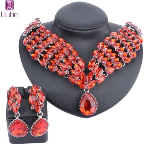 Fashion Wedding Bridal Formal Party Prom Jewelry Crystal Rhinestone Statement Necklace Earring Jewelry Set