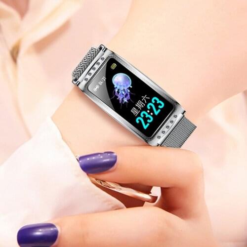 Putzi Fashion Stainless band Women Smartwatch Touch Screen IP68 Waterproof Smart Bracelet for Android and IOS Smart Phone