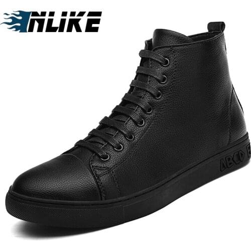INLIKE Brand Big Size Winter Boots Men Genuine Cow Leather fashion Ankle Boots Black shoes Men High Quality Warm Snow Boots