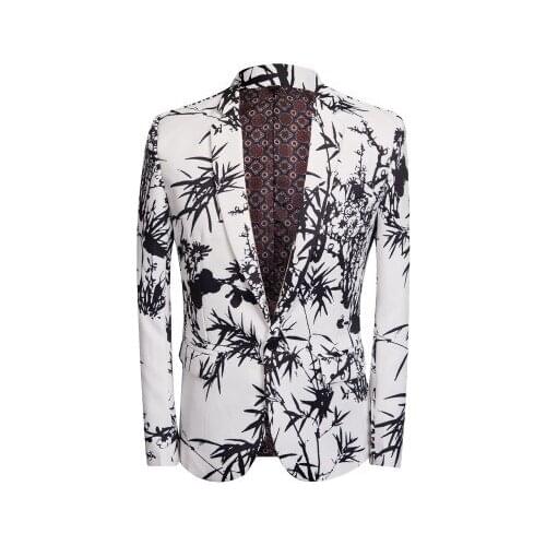 2018 Chinese Style Men Fashion Plus Size 4XL 5XL Black Bamboo Print Blazer New Designs Costume Homme Stylish Suit Jacket