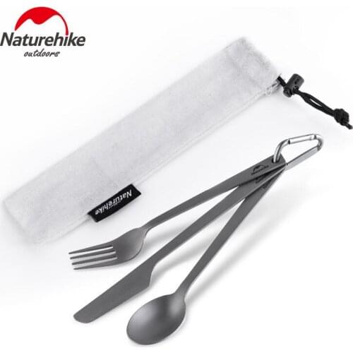 Naturehike 3 In 1 Set Ultralight Titanium Tableware Set Spoon Knife Fork Tableware