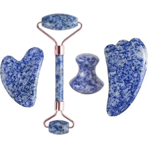 New Blue White Dot Jade Roller And Gua Sha Stone Face Roller Gouache Scraper Facial Massager Lifting Anti-Wrinkle Skin Care Tool