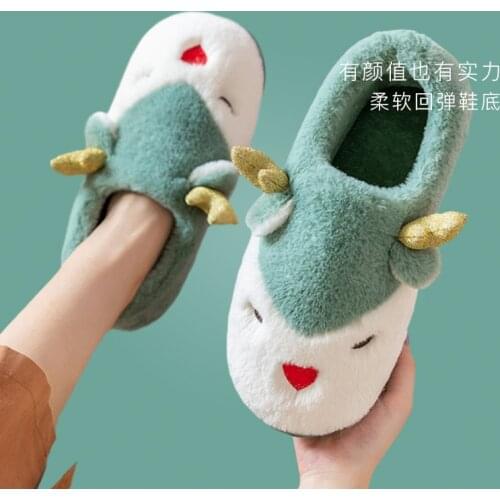 Parent-child Cotton Shoes Winter Warm Shoes Home Slippers Girls Cute Antlers Christmas Family Shoes Baby Furry Slippers Woman