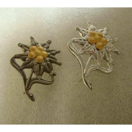 Pair WWII German Officer Edelweiss Mountain Metal Cap Badge Insignia Brooch armyshop2008