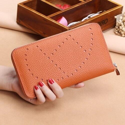 Popular Litchi pattern womens wallets and purses 100%Genuine leather Long ladies wallet Money Bags clutch Coin Card Holder