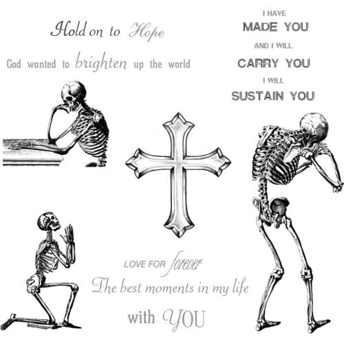 AZSG Sad Skeleton Cross Clear Stamps For DIY Scrapbooking Decorative Card making Craft Fun Decoration Supplies 14x14cm