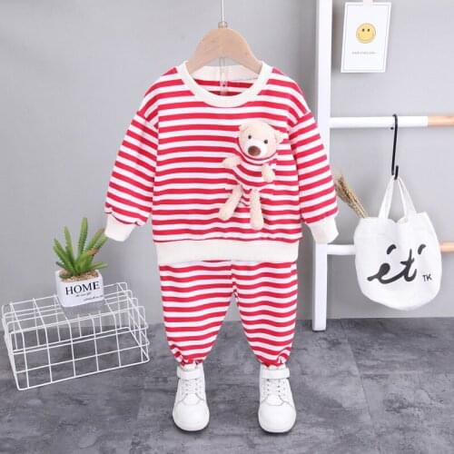 2021 Striped Bear Baby Girls Clothes Kids Clothes For Girls For Newborn Long Sleeve Shirt+Pants 2 pcs Children Sets 1-4 Age