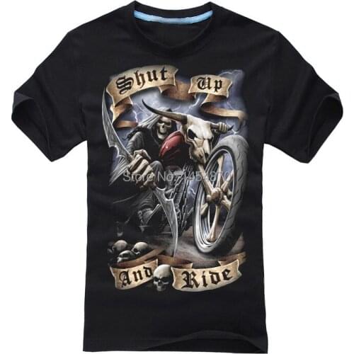 Streetwear punk style Cool 3D Skull Death motorcycle driver Rock Brand men women Dark shirts shirt fitness 100%Cotton