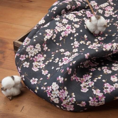 High quality flax tissu Floret printing on black background patchwork High end dress cheongsam fabric