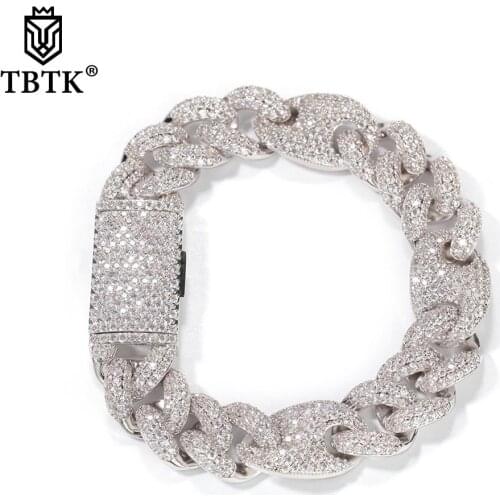 TBTK Fashion Cuban Chain 14mm Iced Out Cubic Zircon Link Bling Necklace Hip Hop Rock Punk Jewelry Gift Drop Shipping