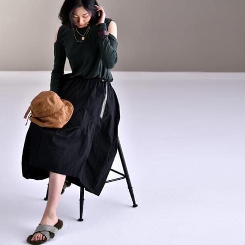 MICOCO Q6182 Literary and artistic casual drape feeling side zipper elastic waist loose cotton skirt Woman