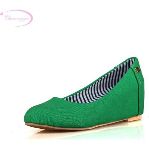 Chainingyee sweet comfortable round toe pumps fashion metal black blue green orange pink med with wedges women shoes big size