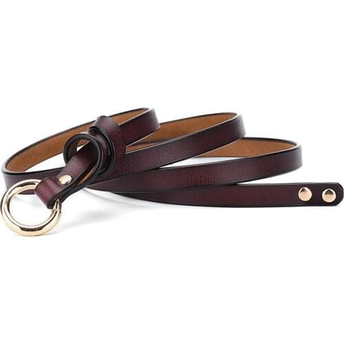 Women Cute Thin Knotted Knot Dress Belt Straps New Gold Round Circle Genuine Leather Belt Waistband Cinturon Mujer