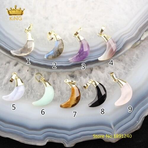 10pcs/lot Natural Stones Faceted Moon Charms in Gold Plating Bails Cut Crescent Fine Pendants for Necklace Crafts Earrings DSS86