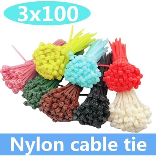 100pcs/bag 12 Color 3x100 3*100 Self-Locking Nylon Wire Cable Zip Ties Cable Ties White Black Organiser Fasten Cable
