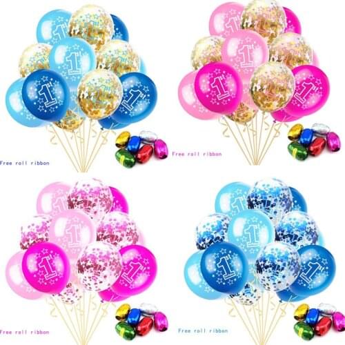 15Pcs/Set Inflatable Confetti Balloons 12 Inch Baby 1year old birthday Latex Balloons 1 Anniversary Wedding Decoration Party