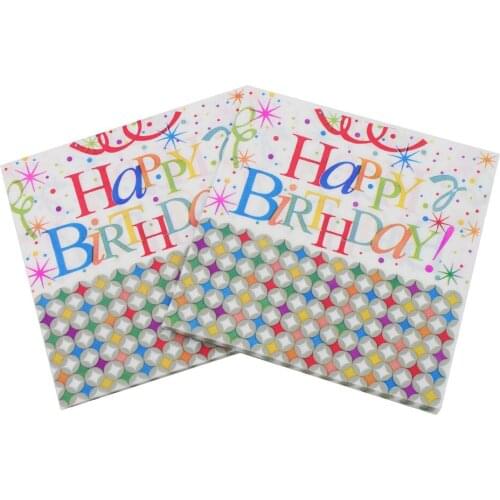 33*33cm 20pcs/lot HAPPY BIRTHDAY Paper Napkin Decoupage Paper Servilletas Vintage Towel Elegant Tissue Birthday Party Decoration