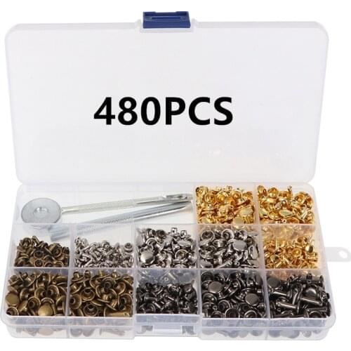 480PCS Mental Multi-size Leather Double Cap Rivets Tubular Metal Studs Fixing Tool Kits DIY Handcraft Craft Screw For Clothes