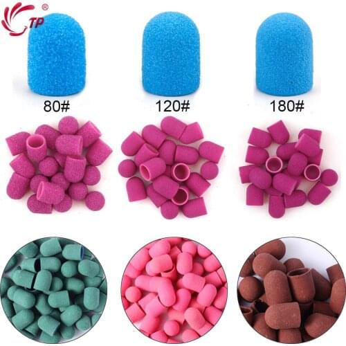 TP 6pcs Sanding Cap+Shaft Nail Drill Bits Nail Art Sanding Caps Bands for Manicure Machine Replacement Sander Nail Cleaning Tool