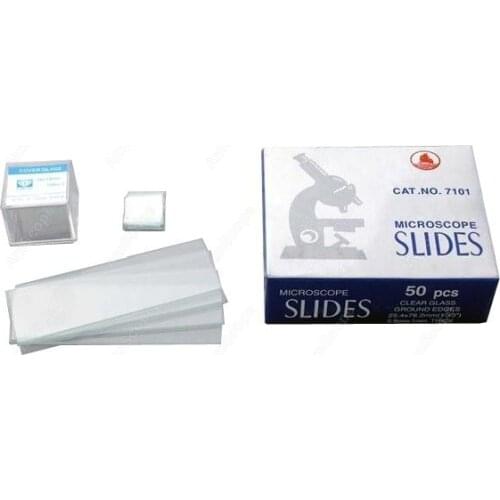 AmScope Supplies 50 Pre-Cleaned Blank Glass Microscope Slides and 100pc Square Coverslips