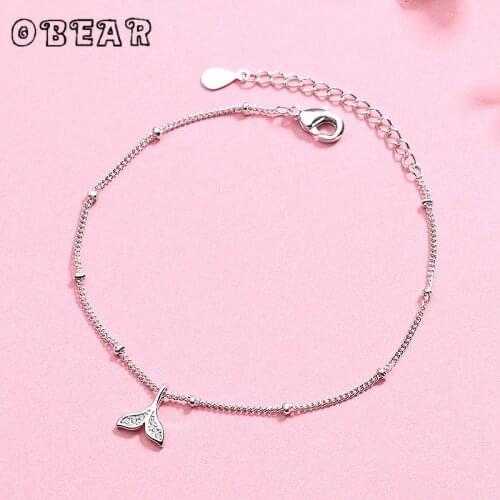 OBEAR Shiny Zircon Mermaid Tail Bracelet Silver Plated Fish Tail Foot Bracelet For Women Summer Jewelry