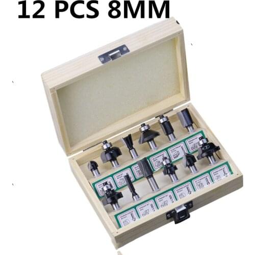 12 PCS/15 PCS 1/2'' 1/4' 8MM Shank Carbide Router Bit For Woodworking Milling Cutters Wood Tongue Tool-Rct Groove-Joint-Assembly