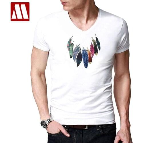 Men Feather Necklace Printing T-shirt 2021 Summer Mans Short Sleeve T-shirts Stretch Colorful Graphic Solid T Shirt For Male 5XL