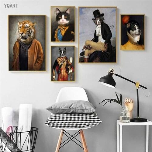 Retro Style Animals In Suit Canvas Paintings Wall Art Pictures Dogs with Human Boby Posters for Modern Home Living Room Decor