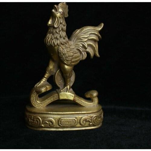 China Folk Fengshui Brass Ruyi Wealth Zodiac Year Rooster Cock Statue Sculpture Statues for Decoration Collection Ornaments
