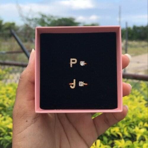 Initial Letter Rings For Women Fashion CZ Adjustable A-Z 26 Alphabet Gold Ring Elegant Jewelry Friendship Wedding Gift Wholesale